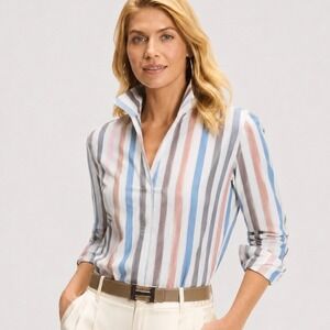 Sarah Alexandra Blue Grey Pink Signature Striped Shirt Button Up Cotton Size 8